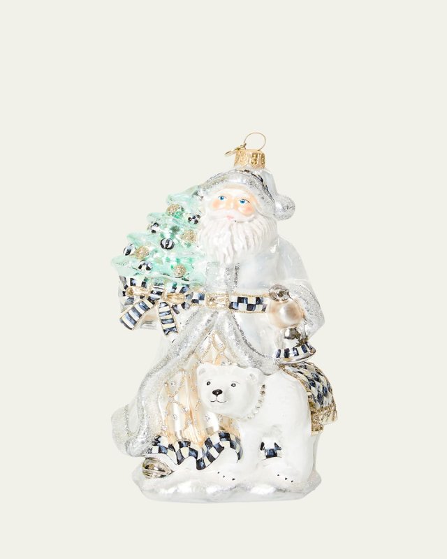 Crystal Palace Santa and Polar Bear Glass Christmas Ornament